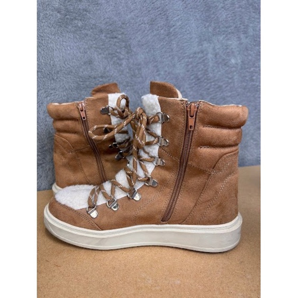 Soda Fiddle Women Tan Faux Suede Sherpa Trim Hiker High Top Sneaker Boot 7.5